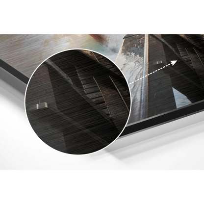 Stunning brushed aluminium dibond wave art print with black frame