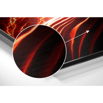 Sleek brushed aluminium dibond with red orange lightning patterns