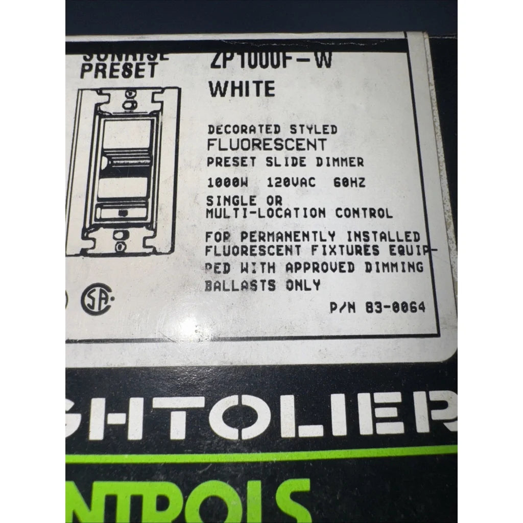 Lightolier Controls ZP1000F-W fluorescent slide dimmer switch