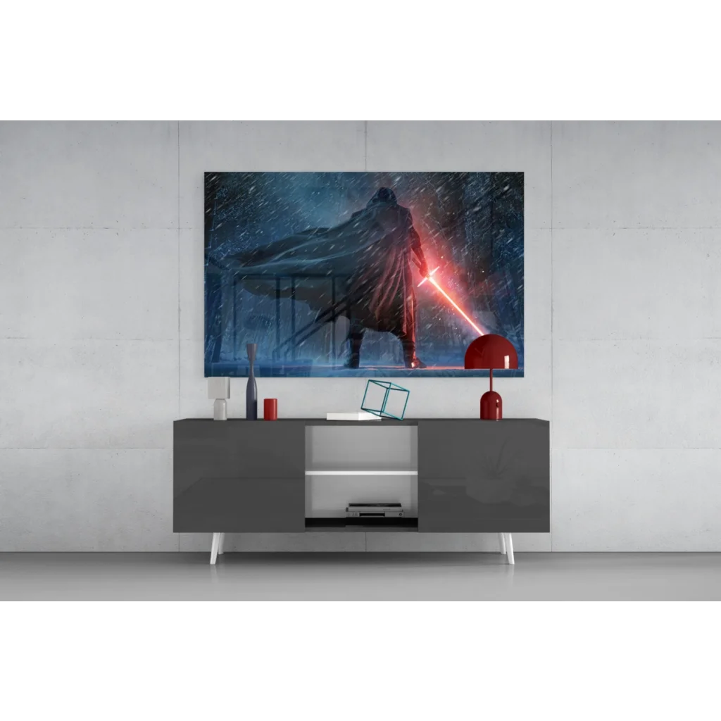 Dark Sith Warrior with red lightsaber in snowy scene wall art