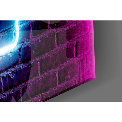 Vibrant neon thumbs up glass wall art in pink and blue hues