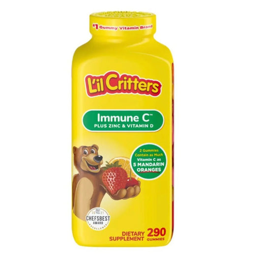 L’il Critters Immune C gummy vitamins bottle with bear, strawberry, lemon