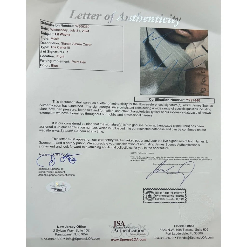 Lil Wayne autographed 2014 black leather album cover deluxe framed piece