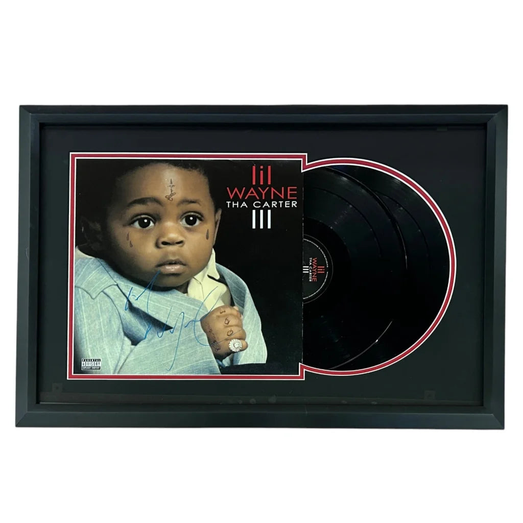 Lil Wayne autographed black vinyl deluxe framed piece with album art