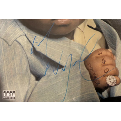 Lil Wayne autographed vinyl deluxe framed piece with blue tattooed hand clock design