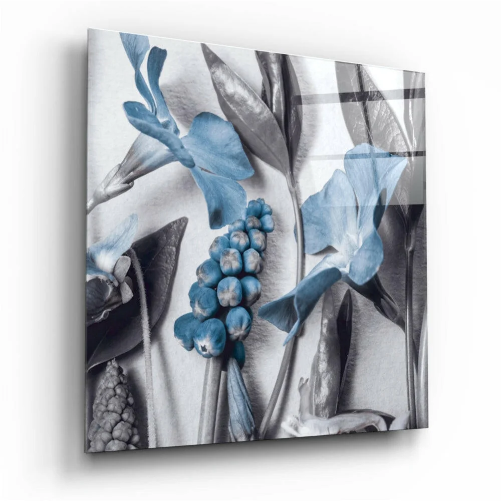 Stunning Blue Botanical Glass Wall Art Panel | Insigneart USA | vintageantiquesgifts.com
