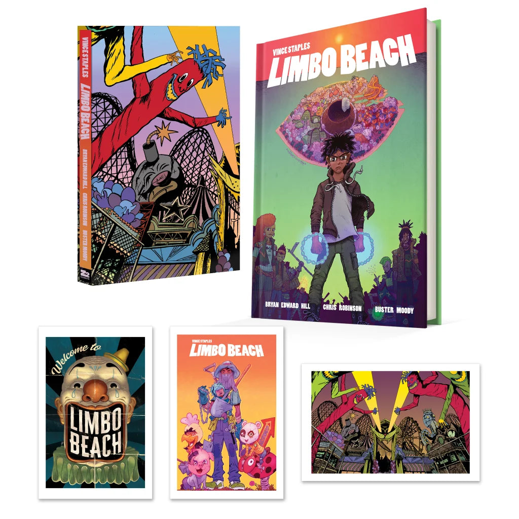 Collection of Limbo Beach comics and art prints by Bryan Edward Hill featuring Vince Staples