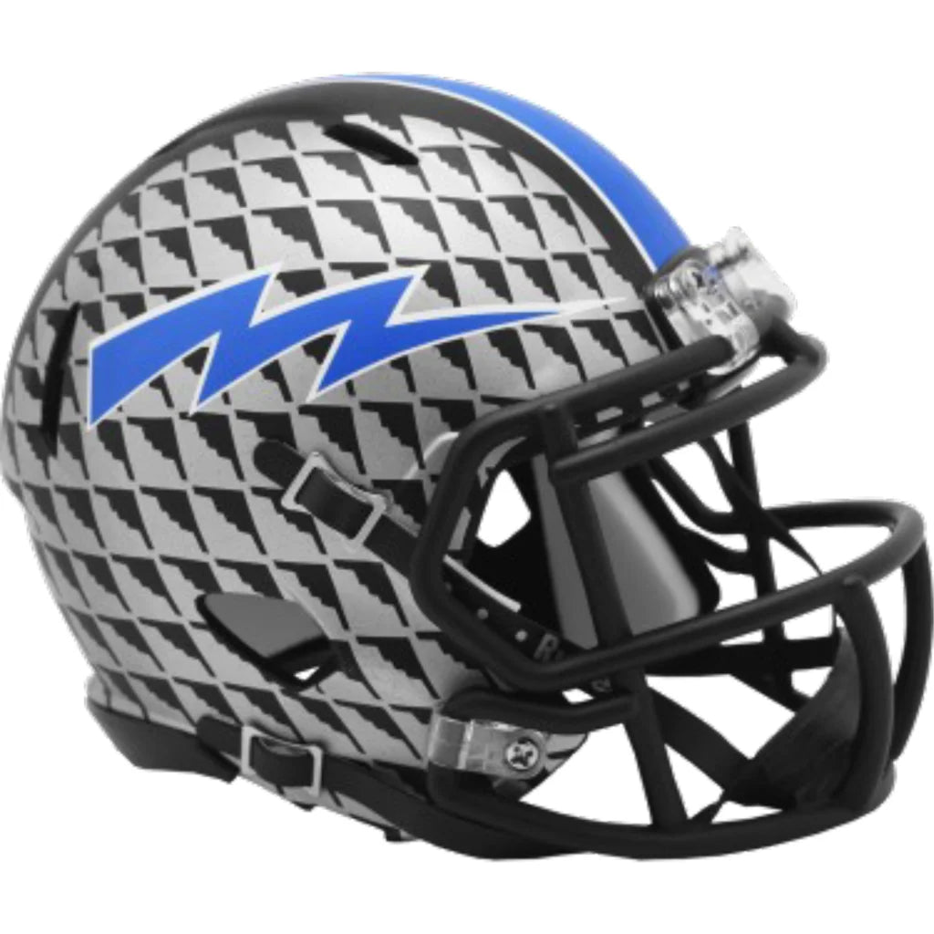 Limited Edition Air Force Riddell mini helmet in silver and black with blue lightning bolt