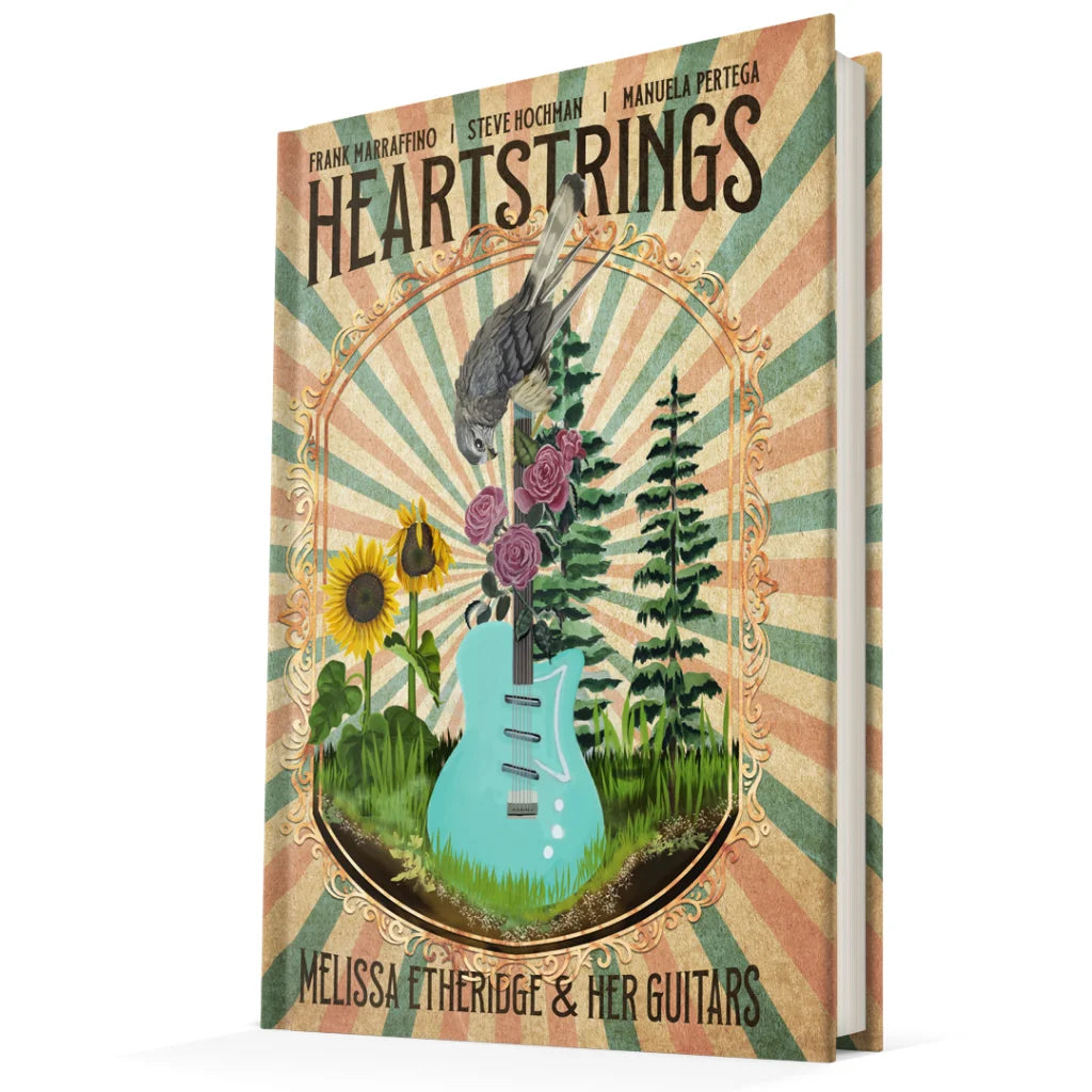 Hardcover book with vintage cover art featuring guitar flowers and a bird inspired by Melissa Etheridge