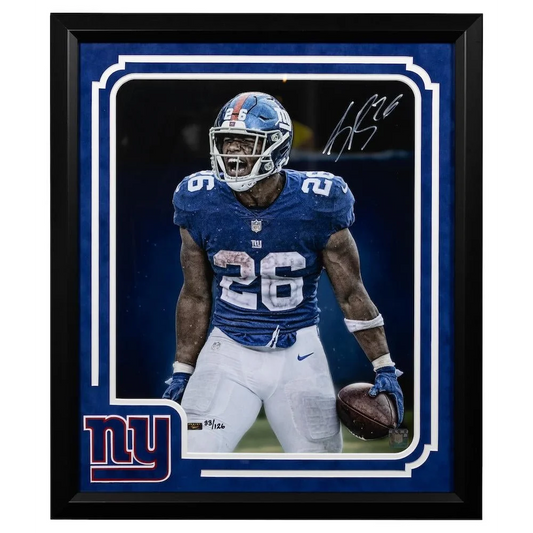 Limited edition Saquon Barkley signed photo with random number framed NFL memorabilia