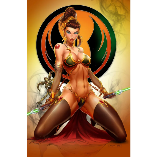 Golden dragon slave princess jedi cosplay bikini with green accents