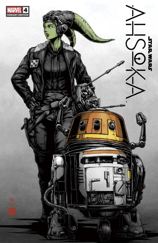 Limited edition Star Wars Ahsoka #4 comic cover with green-skinned warrior and R2D2