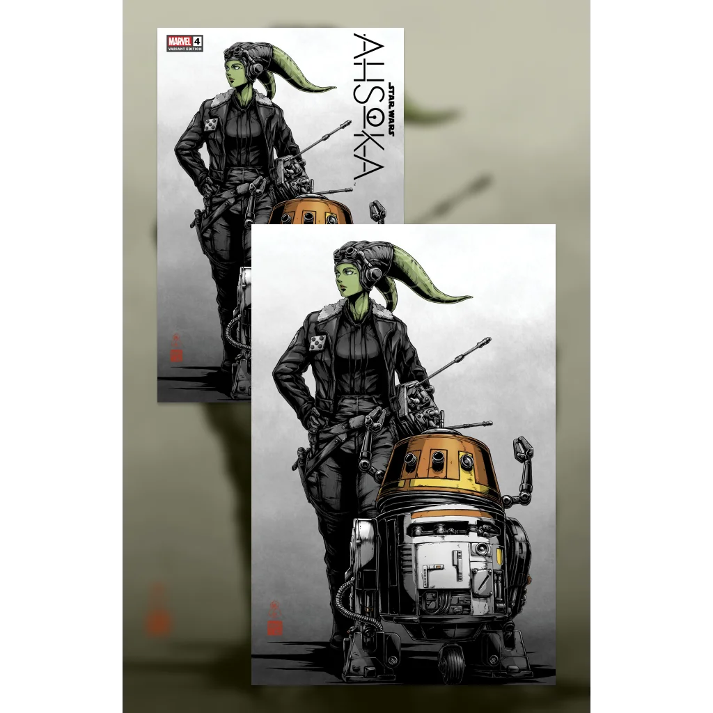 Limited edition 2018 Marvel Ahsoka Tano #3 comic cover with green-skinned horned woman and R2-D2