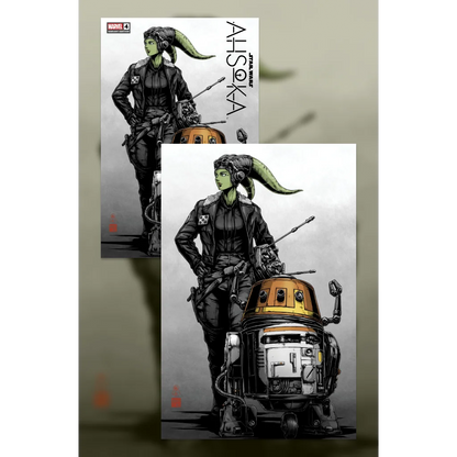 Limited edition 2018 Marvel Ahsoka Tano #3 comic cover with green-skinned horned woman and R2-D2