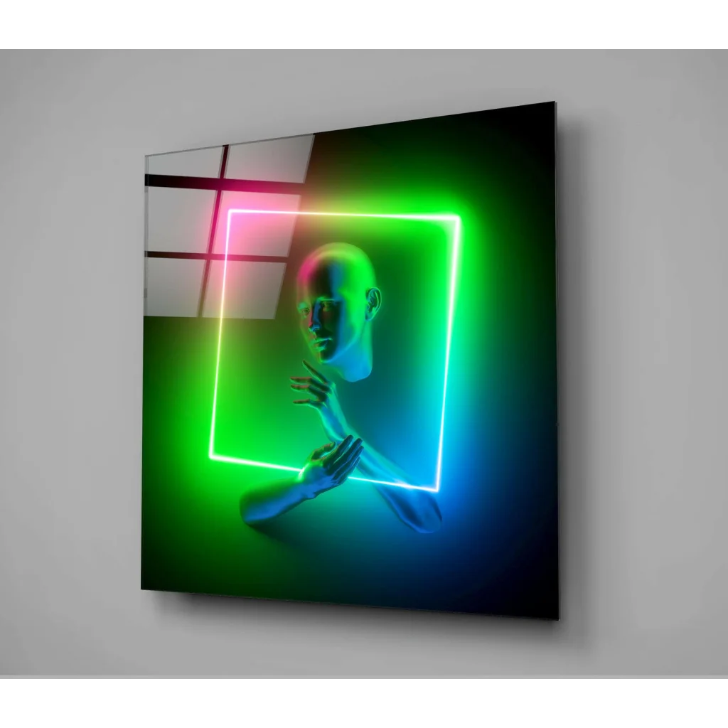 Neon Glow Abstract Glass Wall Art With Bold Geometric Figures | Glass Wall Art Print | vintageantiquesgifts.com