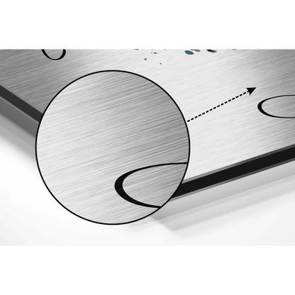 Stunning brushed aluminium dibond abstract face art print on silver metal surface