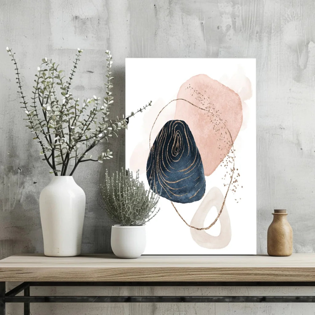 Stunning Blush Navy Gold Insigne Aluminum Prints | Glass Wall Art Print | vintageantiquesgifts.com