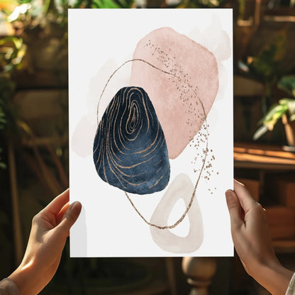 Modern blush navy gold insigne aluminum print with textured stone and pink watercolor