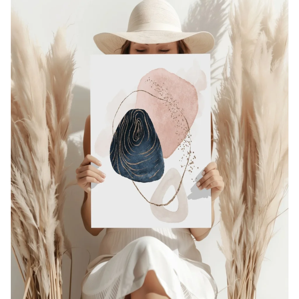 Stunning Blush Navy Gold Insigne Aluminum Prints | Contemporary Home Wall Art | vintageantiquesgifts.com