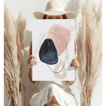 Stunning Blush Navy Gold Insigne Aluminum Prints | Contemporary Home Wall Art | vintageantiquesgifts.com
