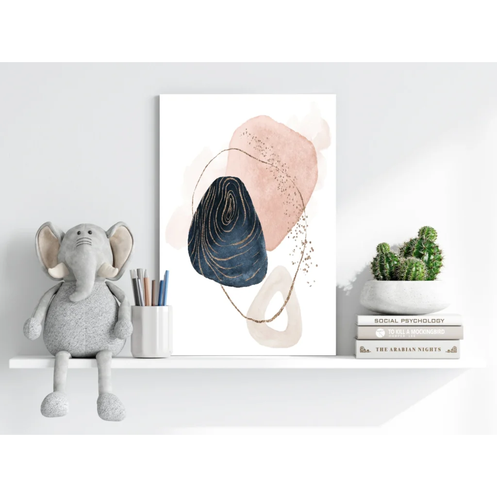 Stunning blush navy gold Insigne aluminum print with textured oval