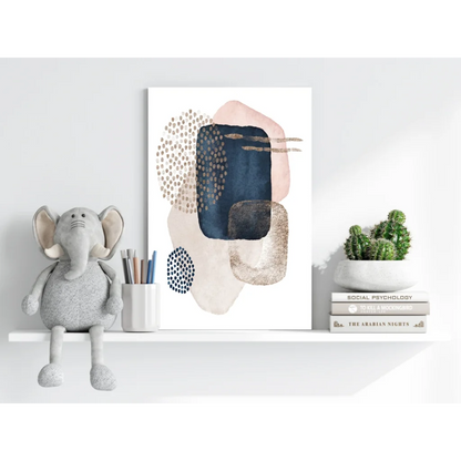 Insigne aluminum prints with blush navy gold abstract shapes and textured dots