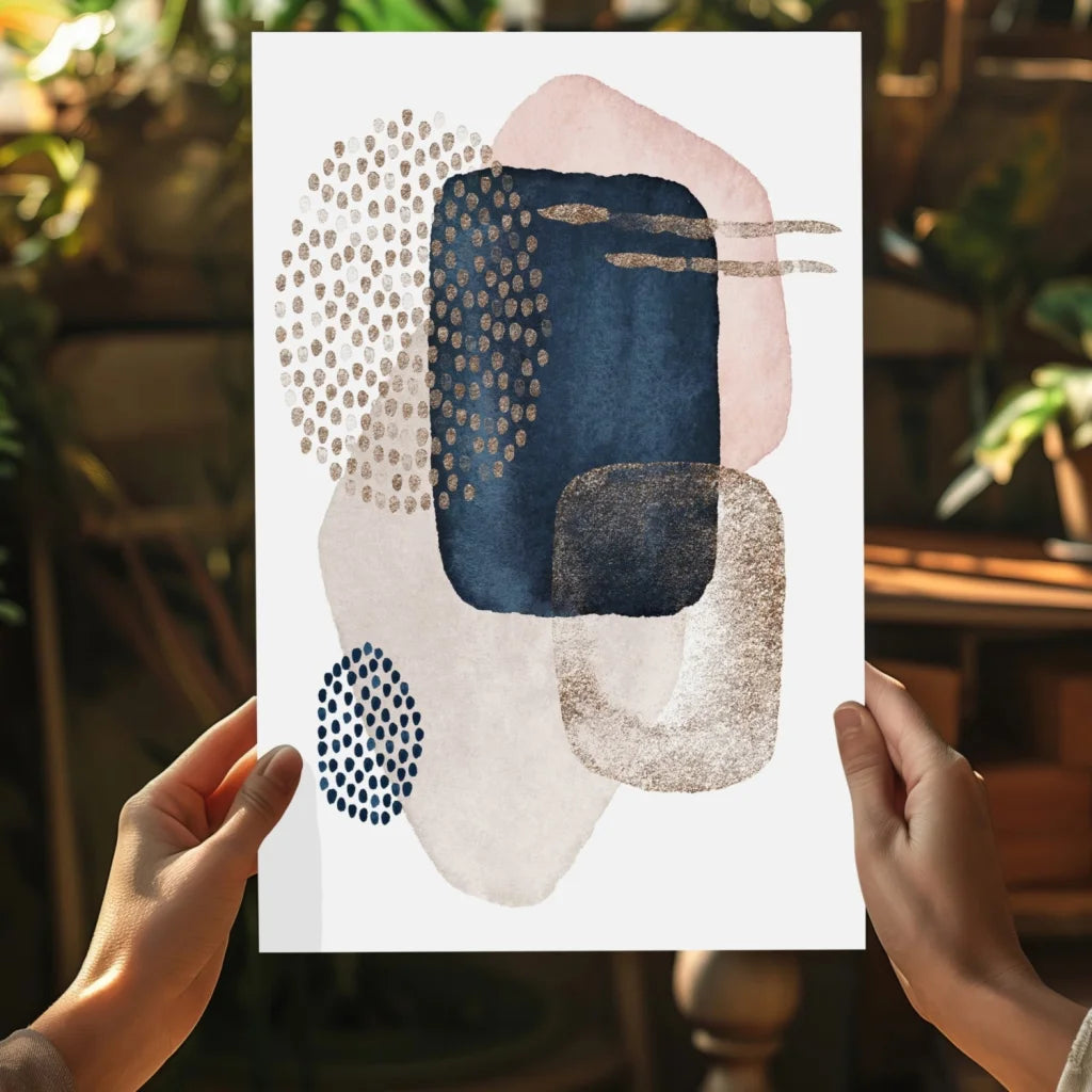 Insigne aluminum prints geometric watercolor personalized art in navy blue, pink, gold