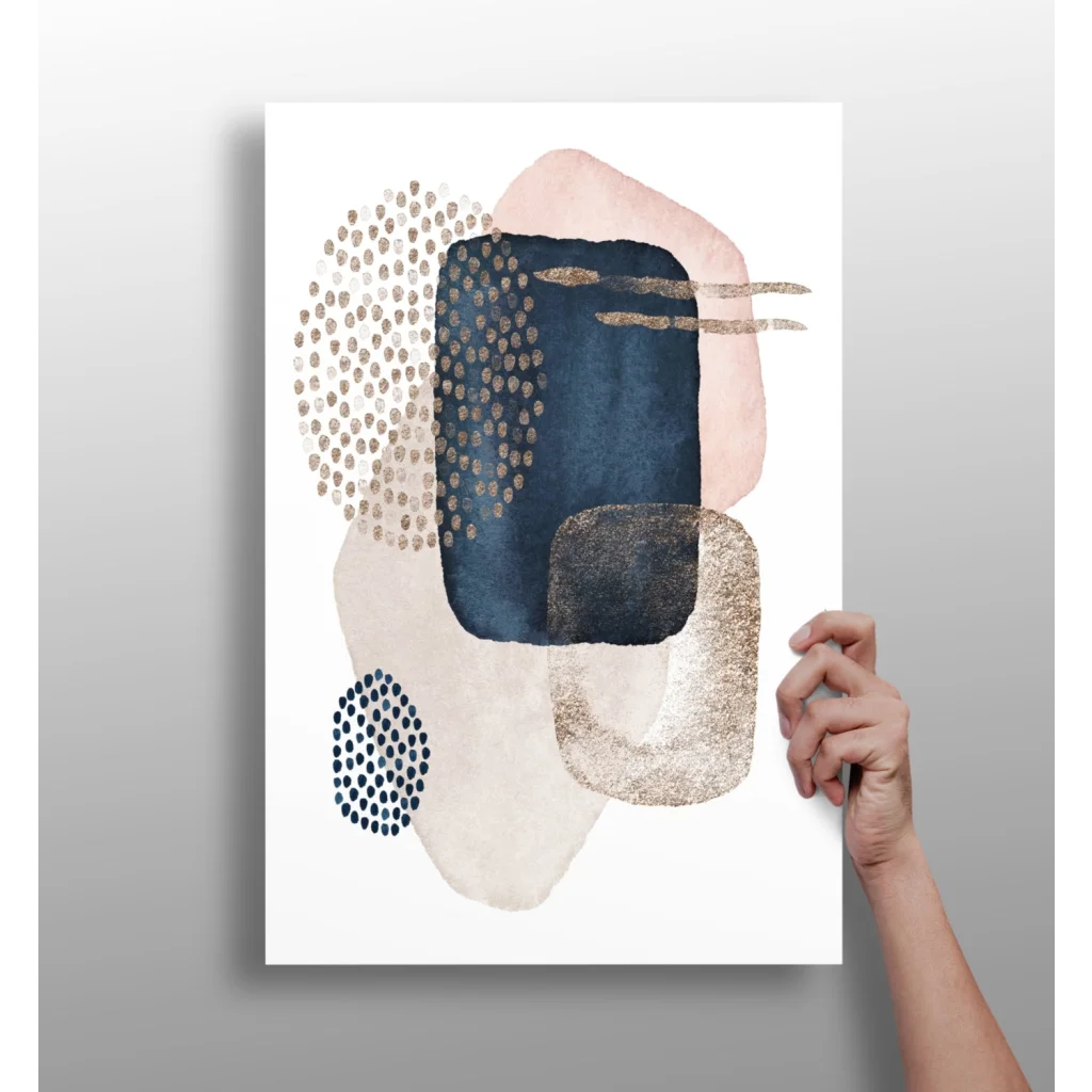 Insigne aluminum prints: geometric watercolor art in navy, blush pink, gold