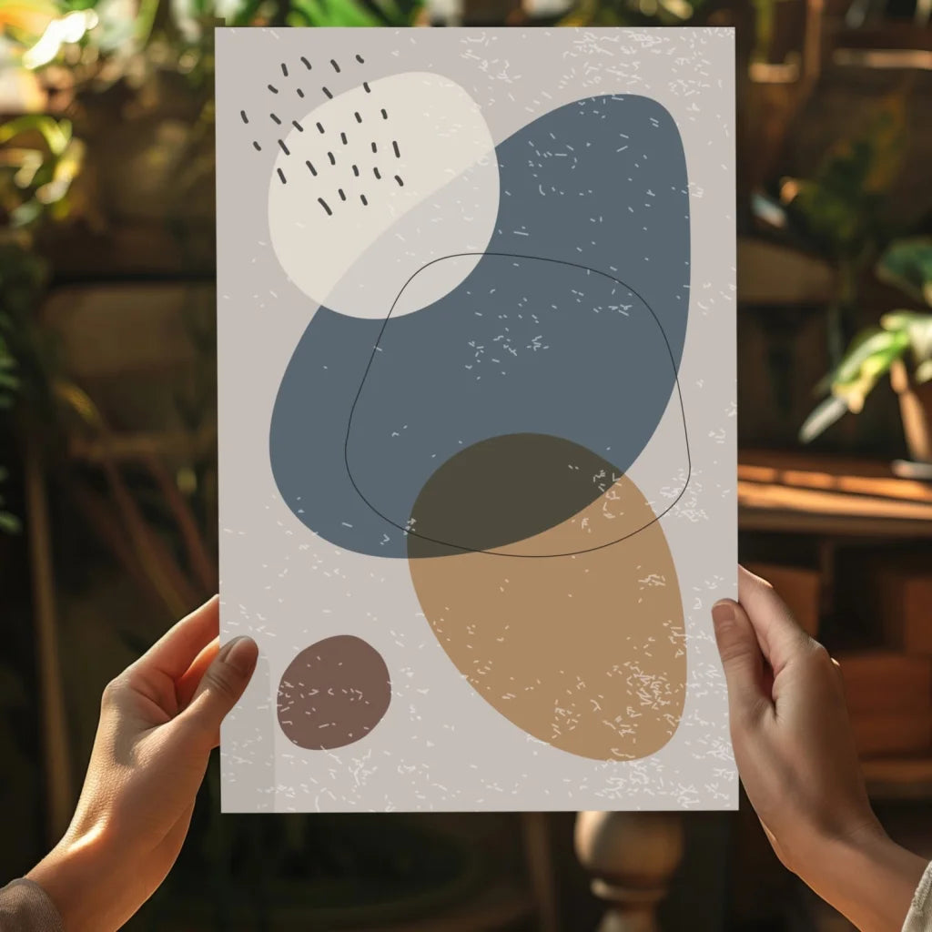 Insigne aluminum prints of muted blue abstract organic shapes on textured white background