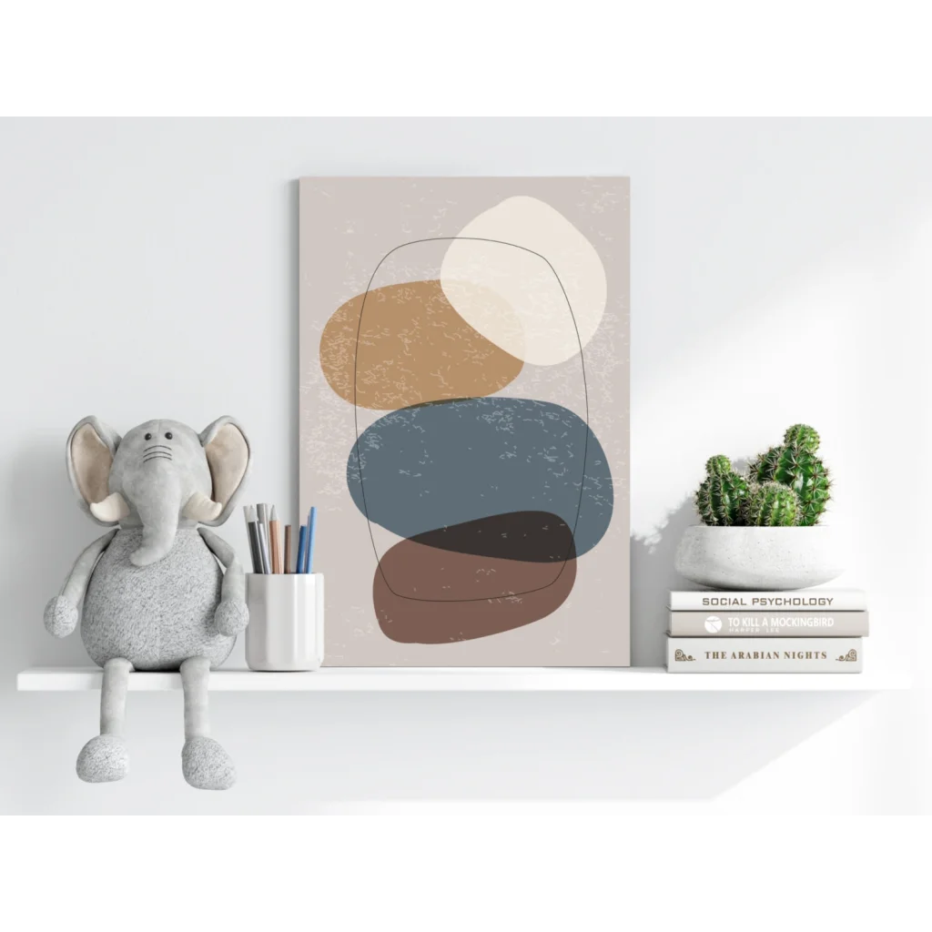 Modern earthy abstract insigne aluminum print with overlapping ovals in beige tones