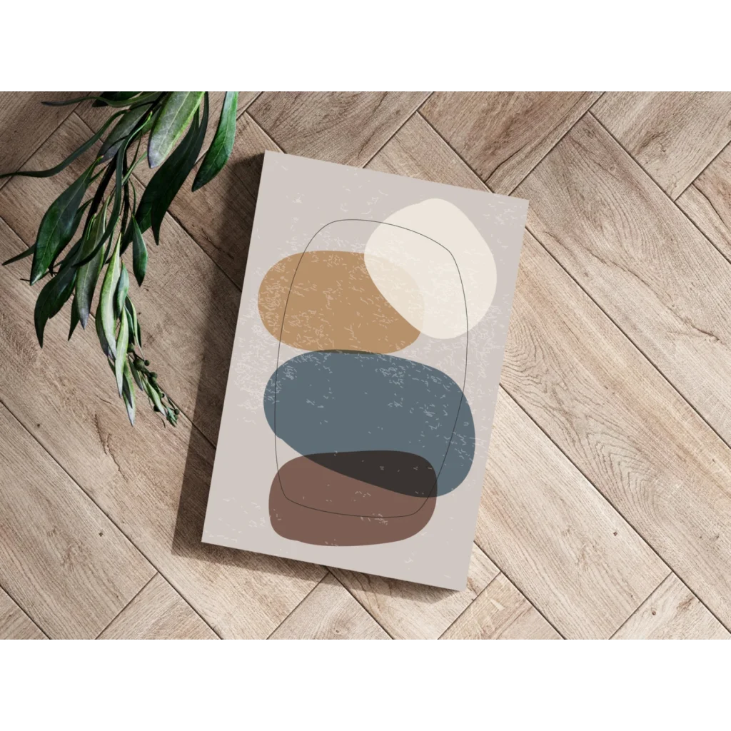Modern earthy abstract insigne aluminum print with overlapping ovals on textured beige