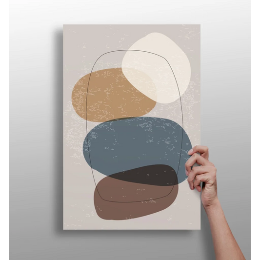 Stunning earthy insigne aluminum print with layered ovals in beige tones