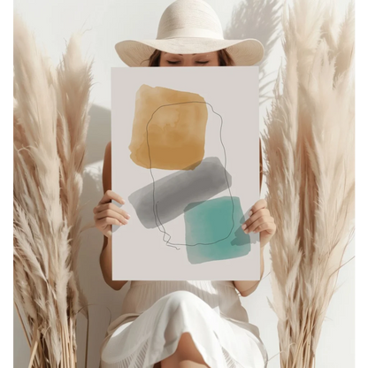 Stunning watercolor abstract insigne aluminum print in gold, gray, teal