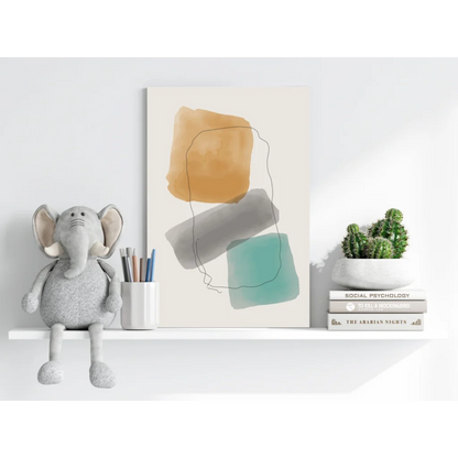 Stunning watercolor abstract on insigne aluminum print with orange, gray, teal shapes