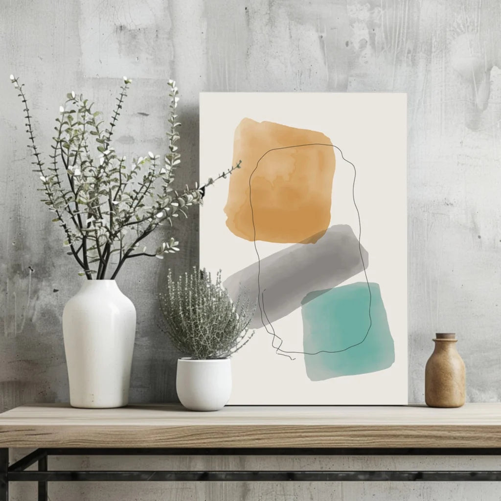 Stunning watercolor abstract insigne aluminum print in orange, gray, teal