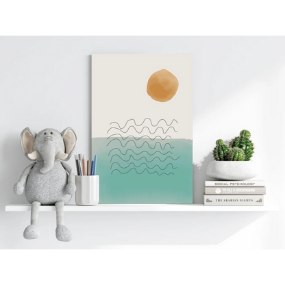 Insigne aluminum prints with golden sun and teal waves