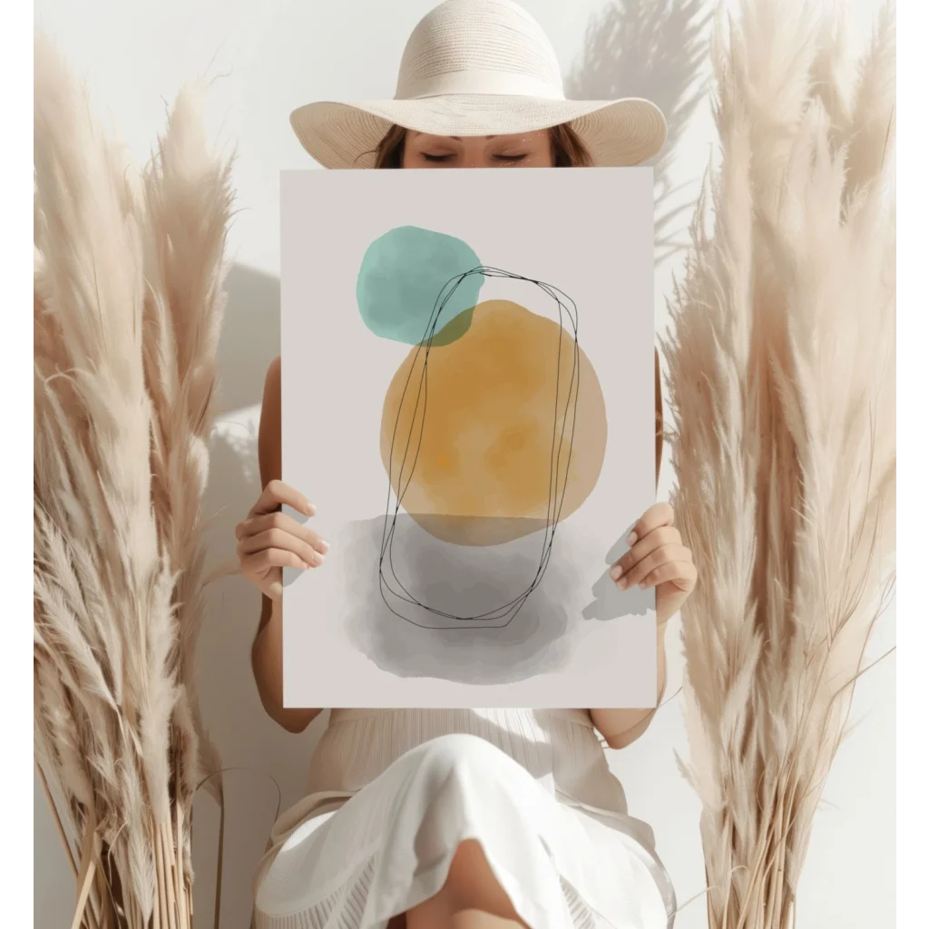 Stunning insigne aluminum prints with teal and mustard abstract circles