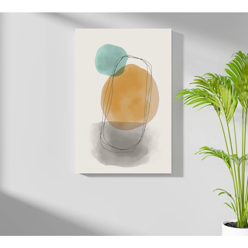 Stunning insigne aluminum prints with abstract watercolor circles in teal and ochre