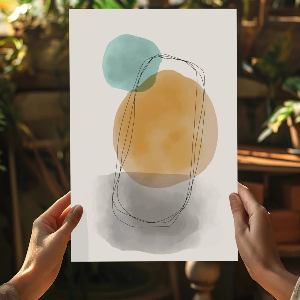 Insigne aluminum prints with abstract teal ochre watercolor circles