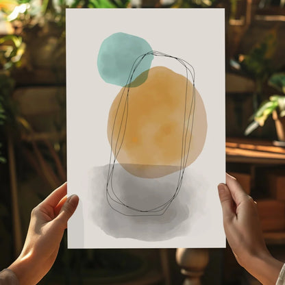 Insigne aluminum prints with abstract teal ochre watercolor circles