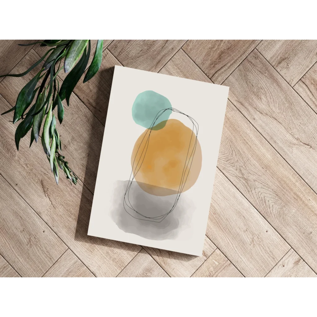 Stunning insigne aluminum print with ochre circle and teal dot