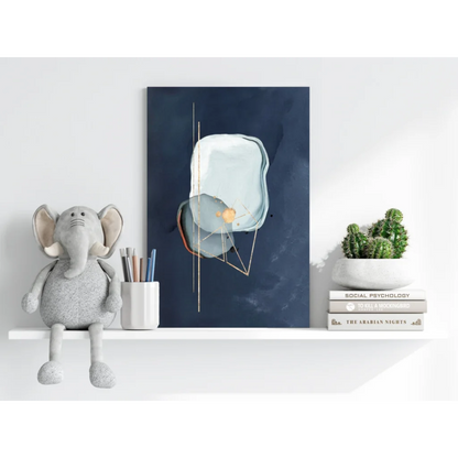 Stunning navy blue abstract insigne aluminum print with gold accents