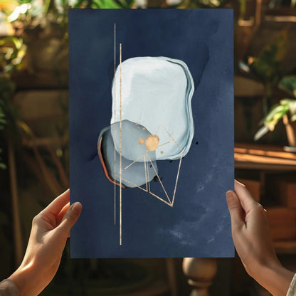 Stunning navy blue abstract insigne aluminum print with gold lines