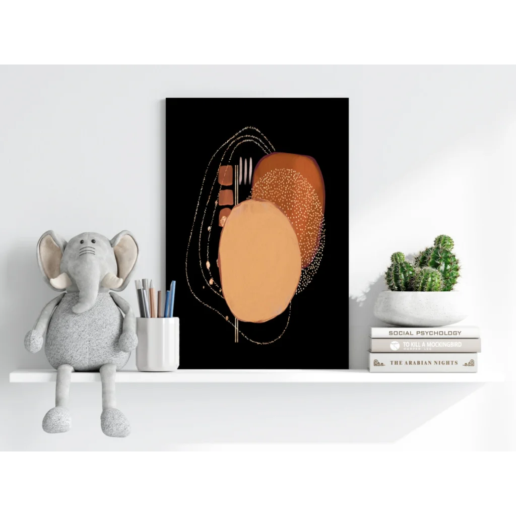 Insigne aluminum prints: abstract orange brown geometric art on black