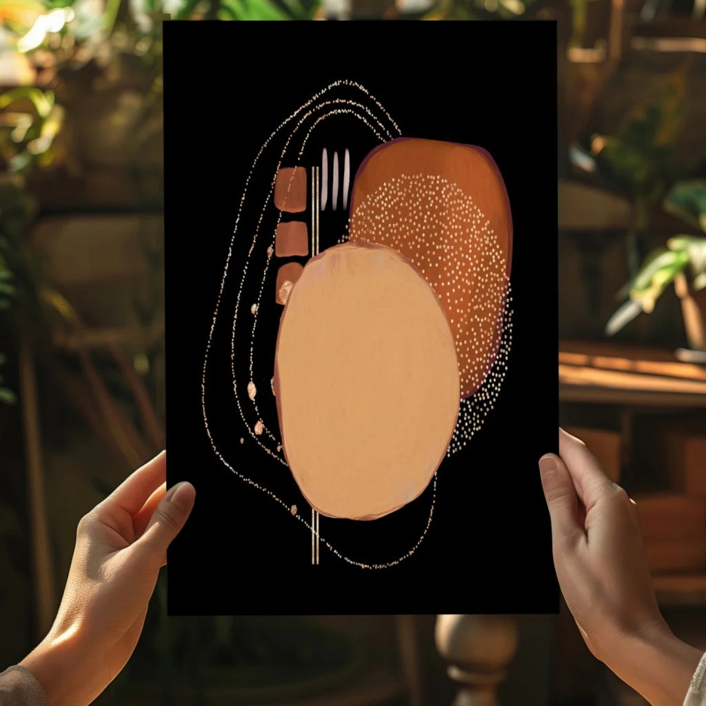 Insigne aluminum prints of abstract overlapping ovals in beige and terracotta on black