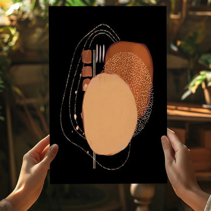 Insigne aluminum prints of abstract overlapping ovals in beige and terracotta on black