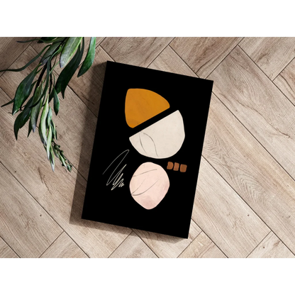 Black geometric warmth insigne aluminum print in mustard yellow, cream, blush pink