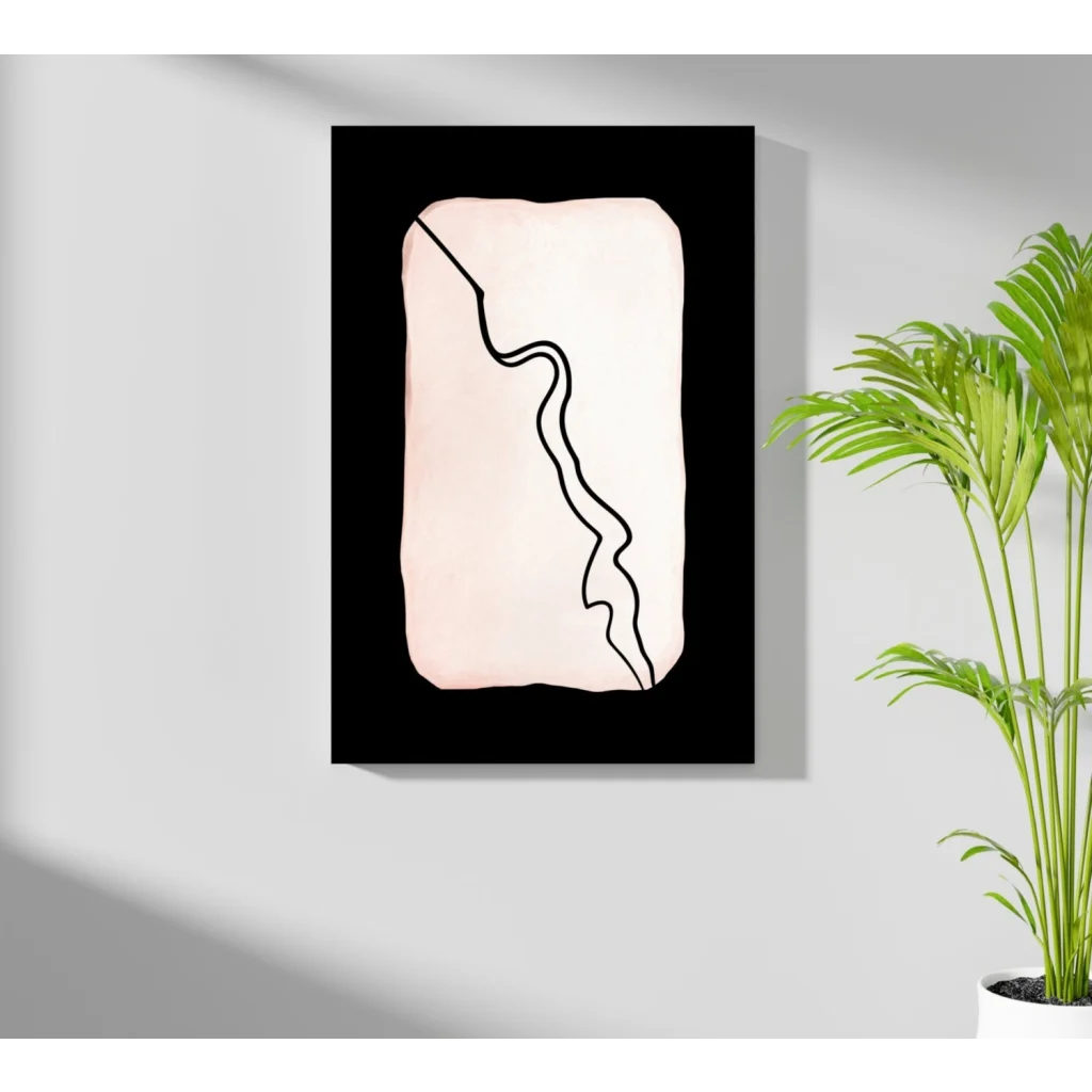 Blush pink wave insigne aluminum print with black wavy line