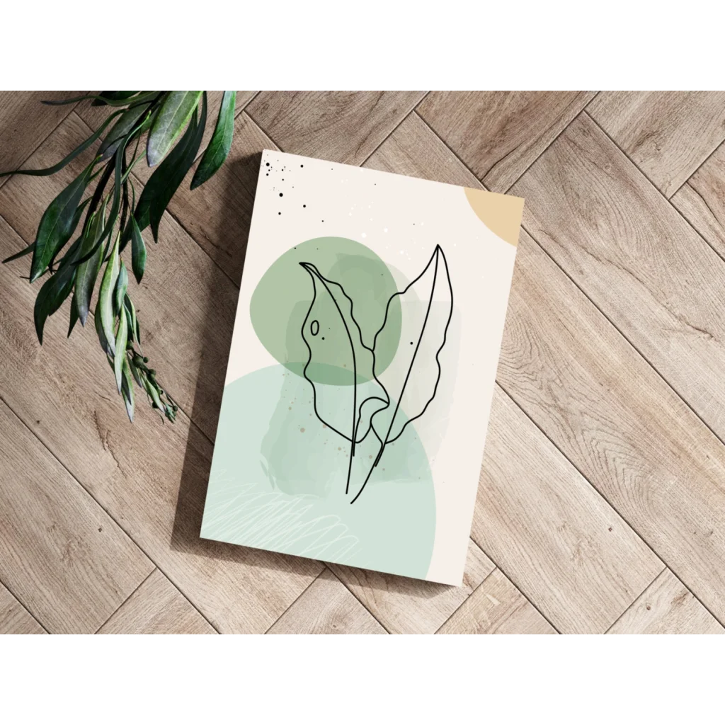 Insigne aluminum prints with black line leaves on mint sage background