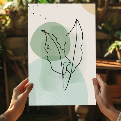 Insigne aluminum prints with minimalist black leaf art on mint blue gradient